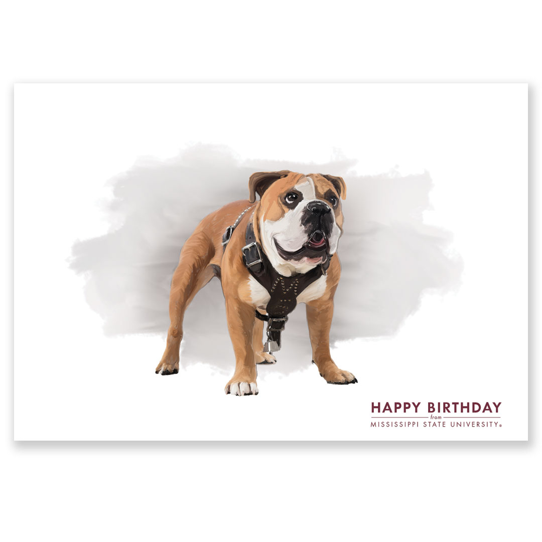 MSU birthday card with Jak the school mascot on the font, watercolor illustration by Eric Abbott